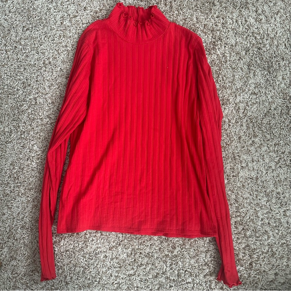 J. Crew Red Ribbed Pointelle knit turtleneck LIKE NEW